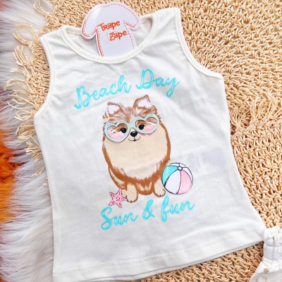 Conj. Regata Beach Dog e Short - Branco e Areia